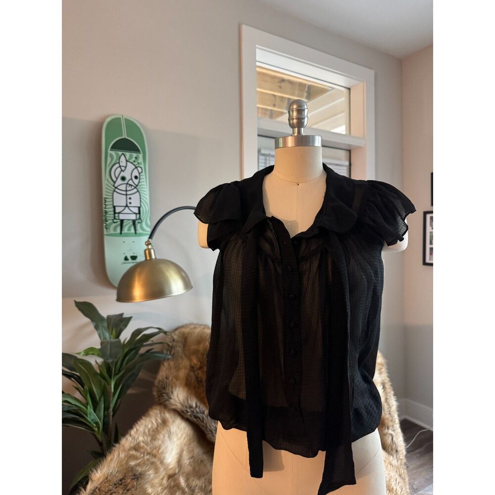 Black Sheer Ruffle Blouse